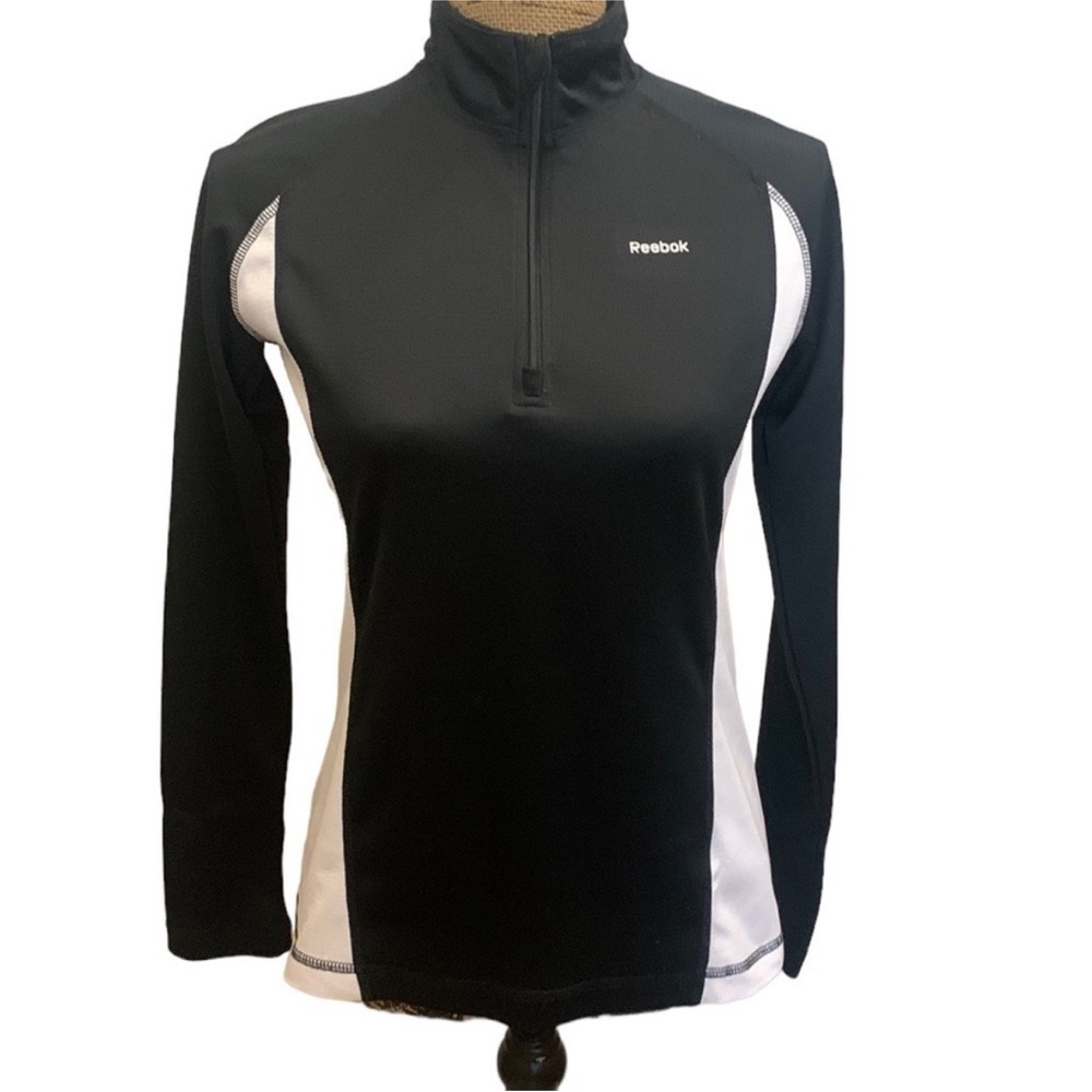 Reebok Women’s PlayDry Black White Fitted High Neck 1/4 Zip‎ Track Jacket Size M